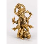 Ganesha auf Ratte reitend, Tibet/Nepal, 19. Jh., Bronze, vergoldet. Vierarmig mit