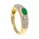Smaragd-Diamant-Ring GG/WG 585/000 mit einem ovalen Smaragd-Cabochon 6 x 3,7 mm und