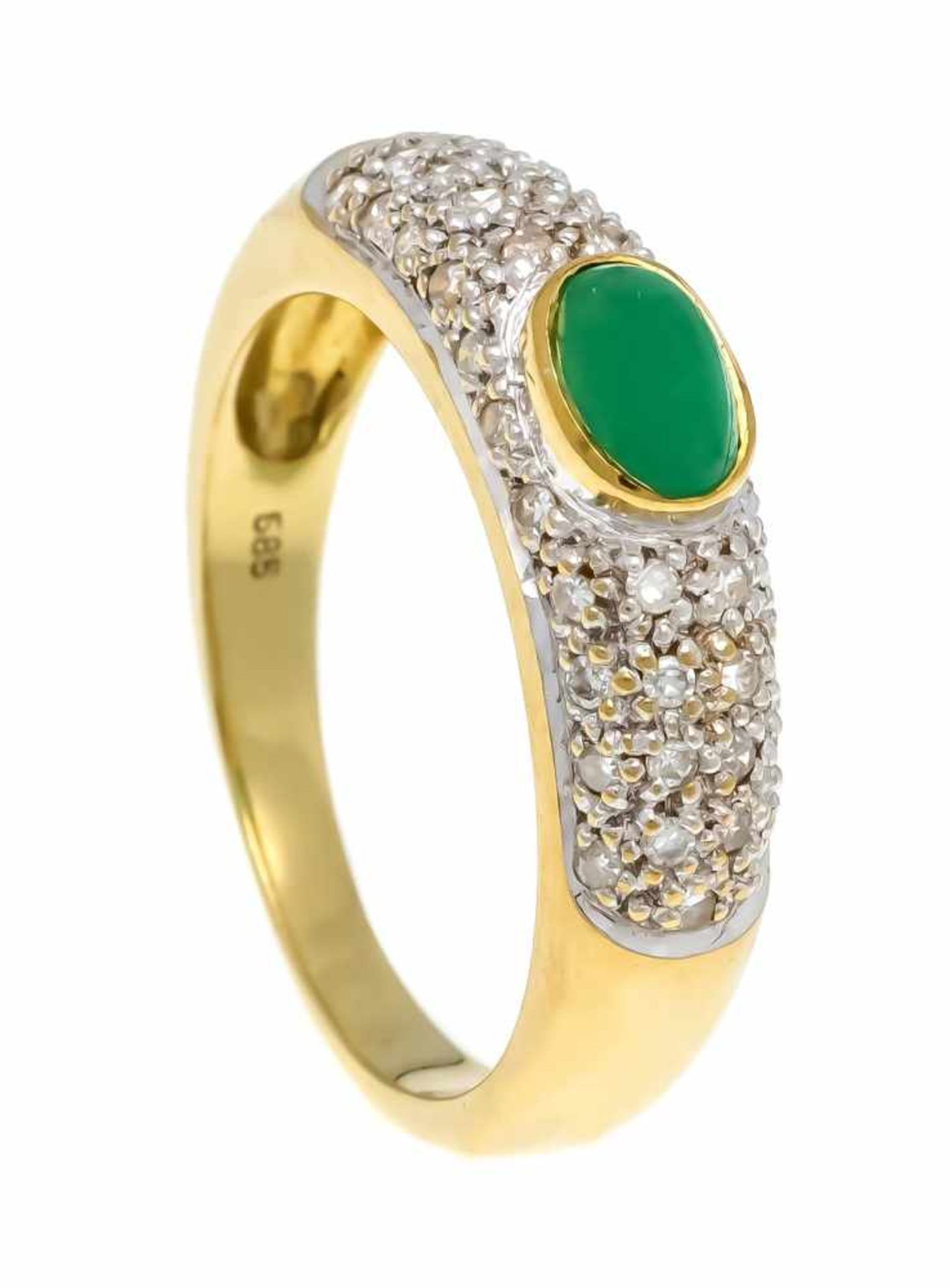 Smaragd-Diamant-Ring GG/WG 585/000 mit einem ovalen Smaragd-Cabochon 6 x 3,7 mm und