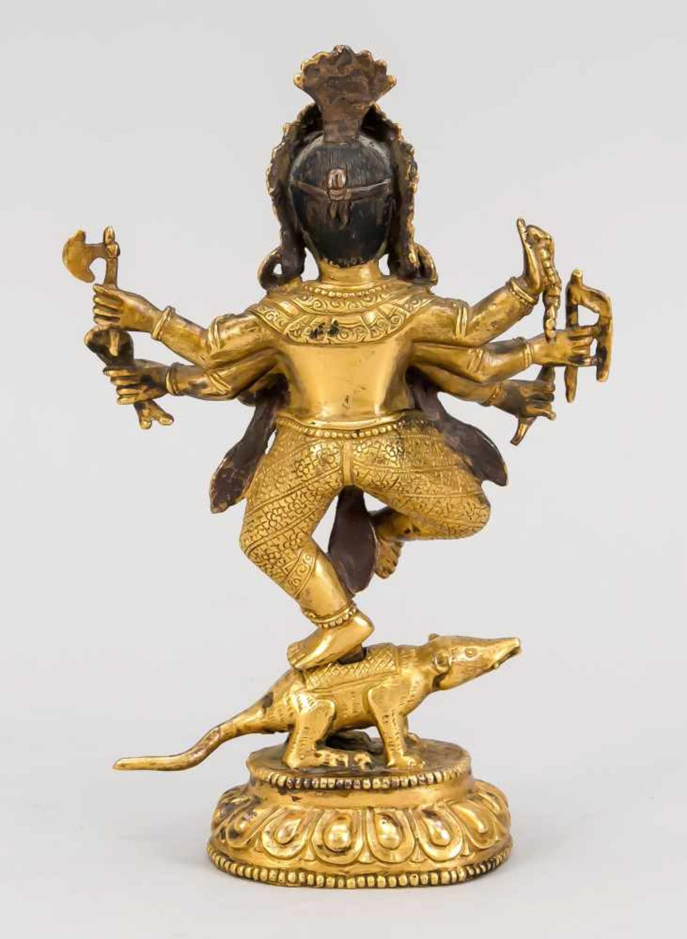 Ganesha, Bronze, feuervergoldet, Tibet/Nepal, 19. Jh. Bestehend aus 2 Teilen: Lotussockel - Bild 2 aus 2