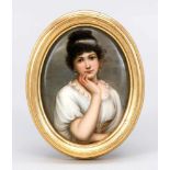 Miniatur, um 1900, Portrait einer jungen Dame, re. sign. Sontag, verso bez., 'In Gedanken,