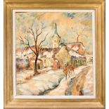 Unidentifizierter Maler 1. H. 20. Jh., impressionistische Ansicht eines Dorfes im Winter,