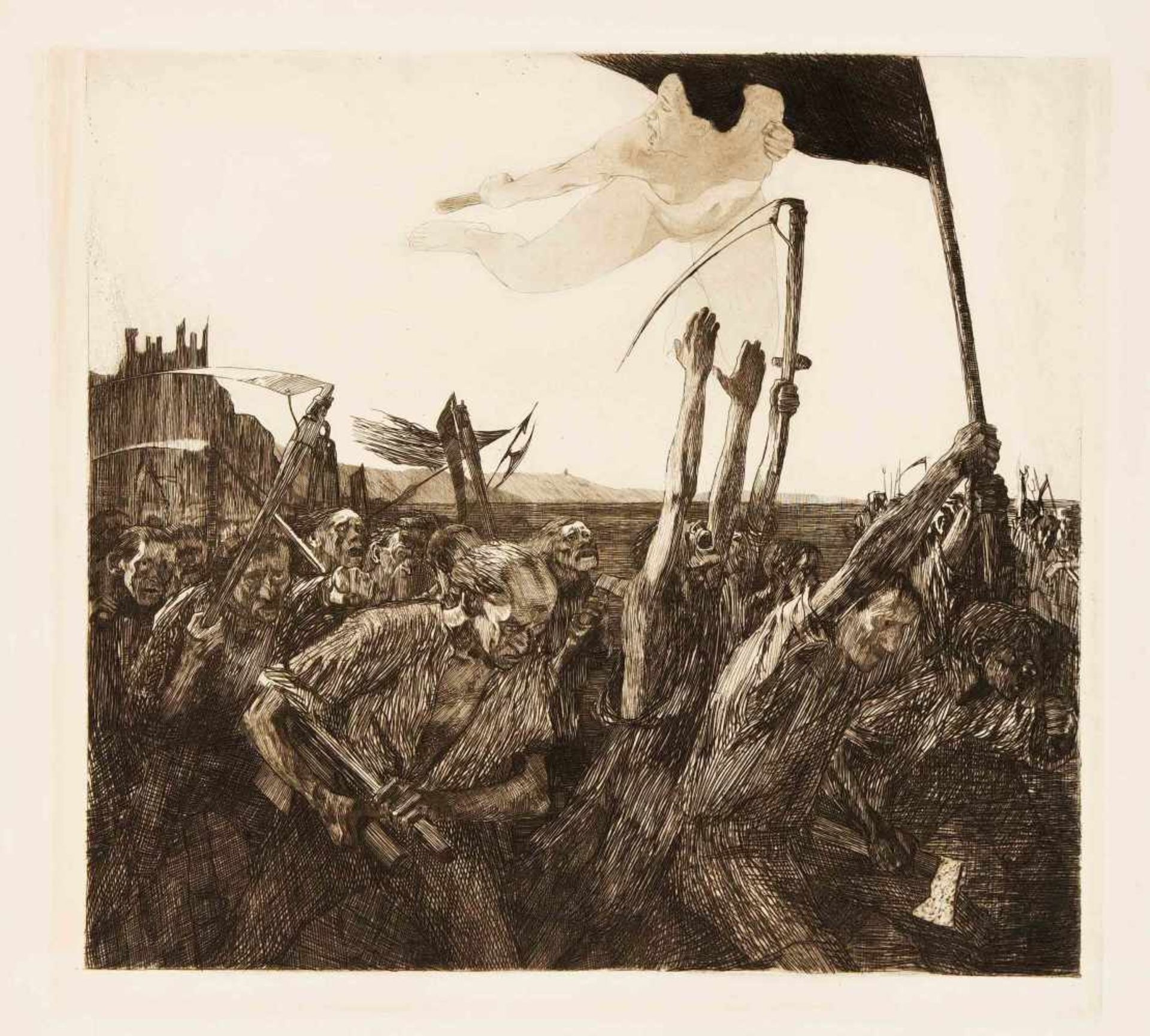 Käthe Kollwitz (1867-1945), "Aufruhr", Blatt I aus "Bauernkrieg", Radierung auf Velin,