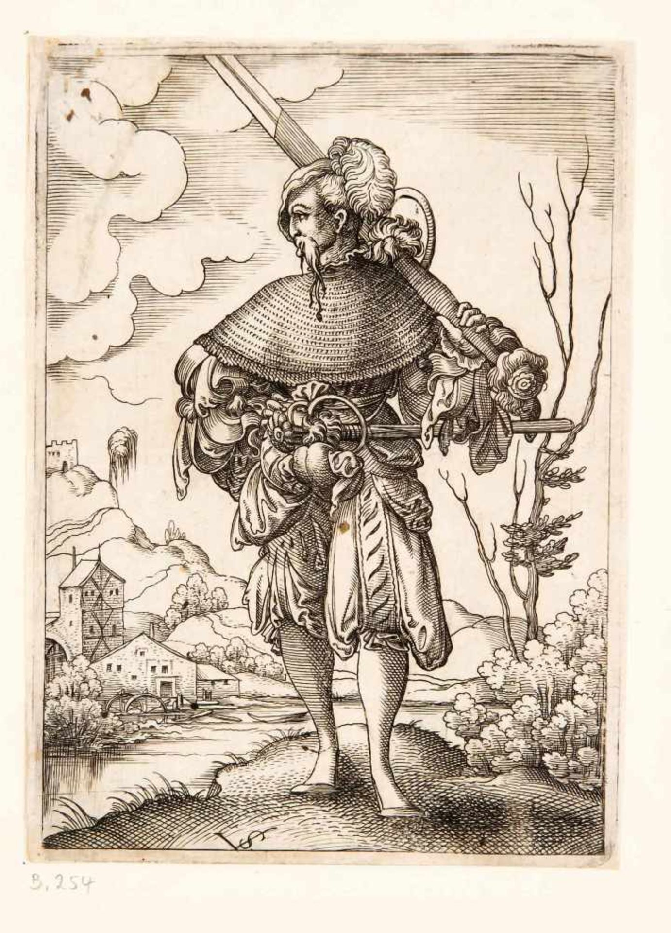 Konvolut von 3 Altmeister-Grafiken: Virgil Solis (1514-1562), Landsknecht mit Bidenhänder, - Bild 3 aus 3