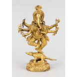 Ganesha, Bronze, feuervergoldet, Tibet/Nepal, 19. Jh. Bestehend aus 2 Teilen: Lotussockel
