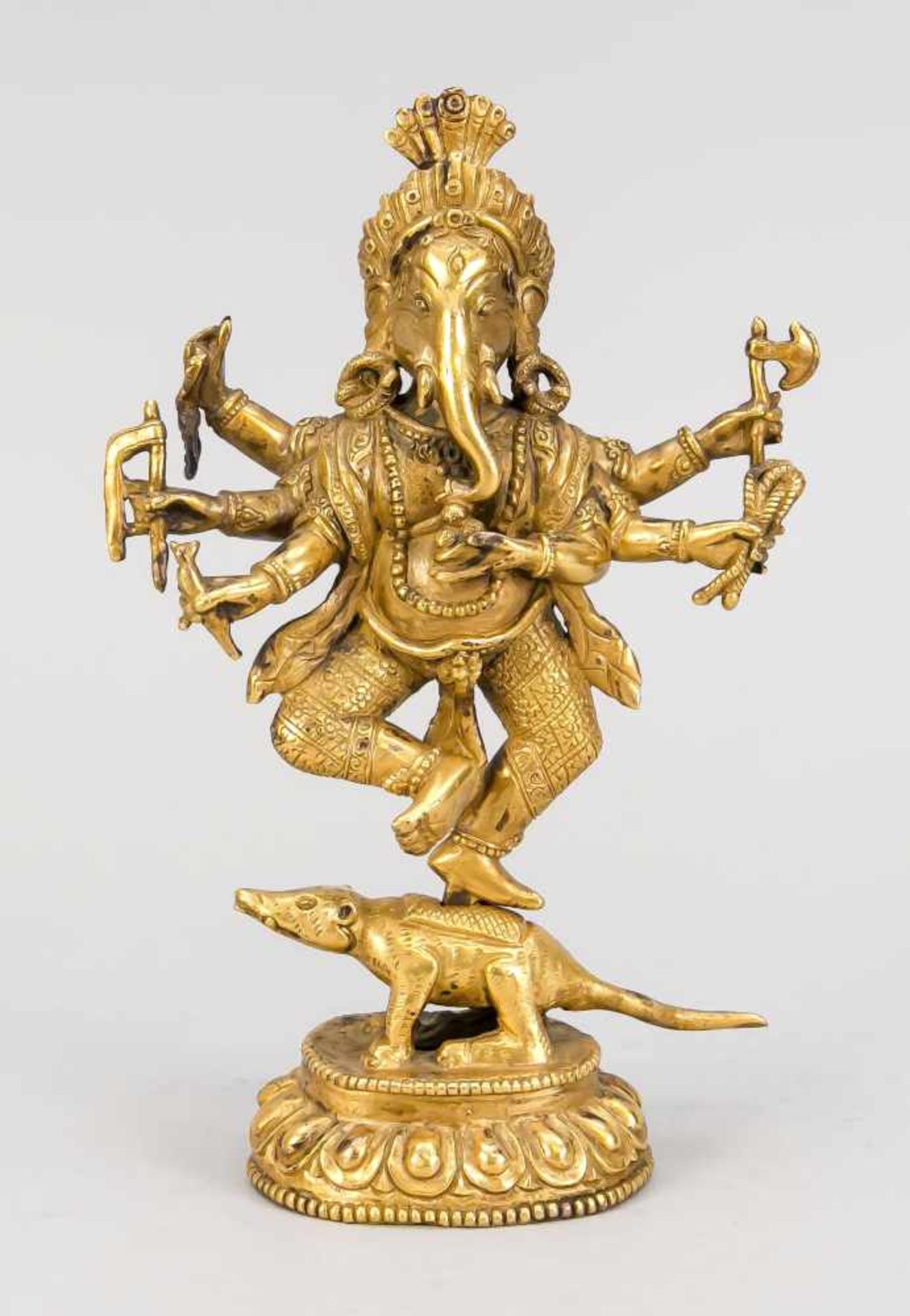 Ganesha, Bronze, feuervergoldet, Tibet/Nepal, 19. Jh. Bestehend aus 2 Teilen: Lotussockel