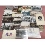 MIXED SUBJECT POSTCARDS, WOVEN SILKS (2), TRANSPORT RP's, LONDON MISSIONARY SOCIETY GOSPEL VAN RP, A