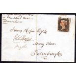 GB: 1840 (29 JUNE) WRAPPER CUPAR, FIFE TO EDINBURGH BEARING 1d BLACK PLATE 1A, LB, THREE MARGINS, TI