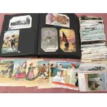BOX WITH POSTCARDS IN ALBUM AND LOOSE, UK VIEWS, COMIC WITH TOM BROWNE, POPULAR GARGLES PART SET OF