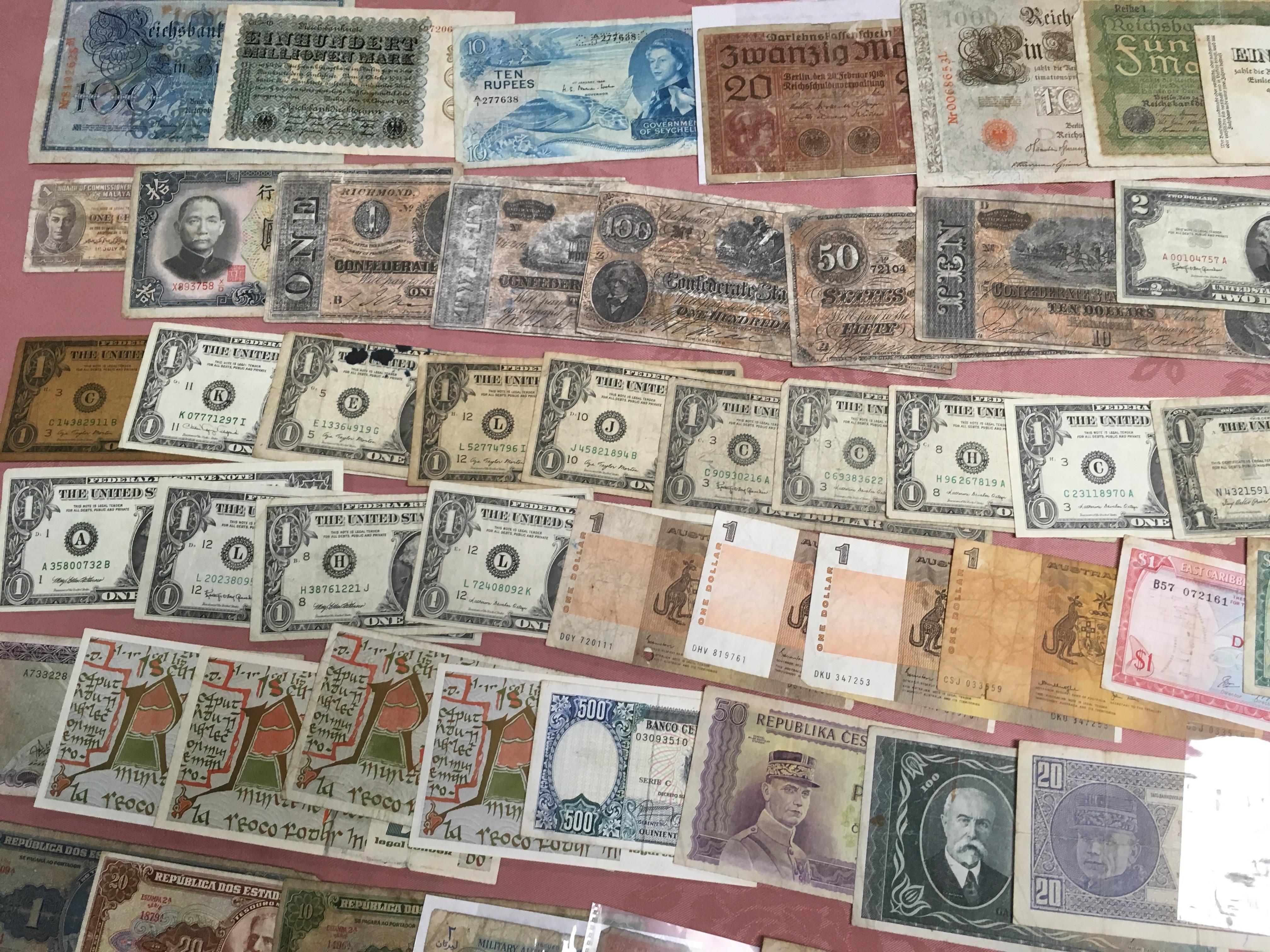 BANKNOTES: MIXED OVERSEAS INCLUDING USA, BRAZIL, GERMANY, IRELAND, ETC. VERY MIXED CONDITION (APPROX - Image 3 of 5