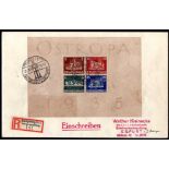 GERMANY: 1935 OSTROPA MINISHEET USED ON REGISTERED COVER TIED BY SPECIAL EXHIBITION HANDSTAMP