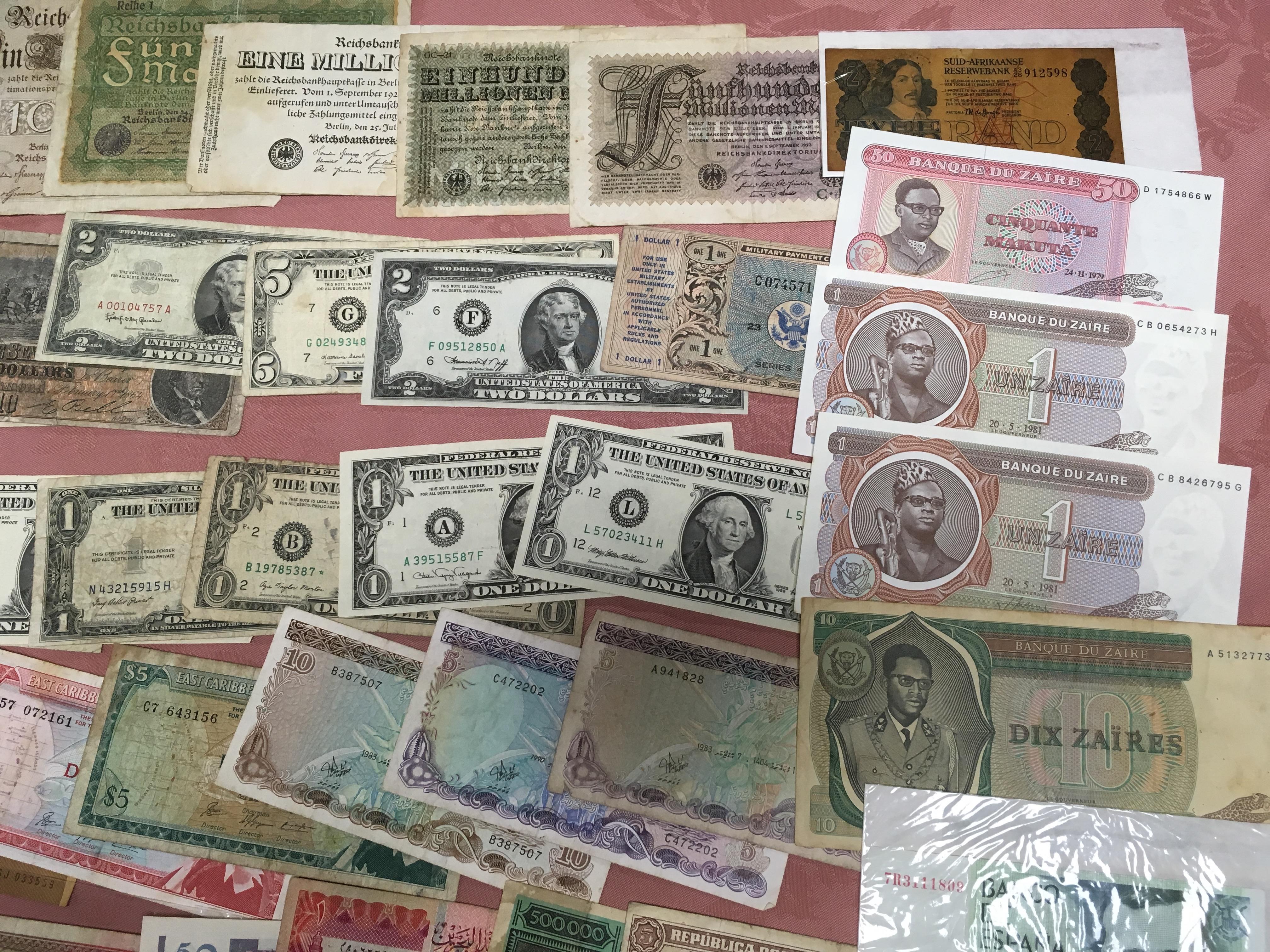 BANKNOTES: MIXED OVERSEAS INCLUDING USA, BRAZIL, GERMANY, IRELAND, ETC. VERY MIXED CONDITION (APPROX - Image 2 of 5