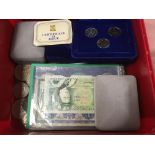 BISCUIT TIN OF MIXED COINS, ISLE OF MAN PROOF ONE POUND IN CASES, BOTSWANA AND TUVALU 1976 PROOF SET