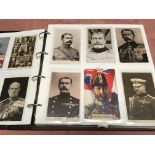 ALBUM OF PREDOMINANTLY MILITARY POSTCARDS, MUCH WW1 THEME WITH ALLIED LEADERS, COMIC WITH BAIRNSFATH