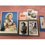 c1950 ROY ROGERS FAN CLUB MEMBERSHIP CARD, COWBOY FILM STAR POSTCARDS AND PHOTOS, ALL STUCK INTO ALB