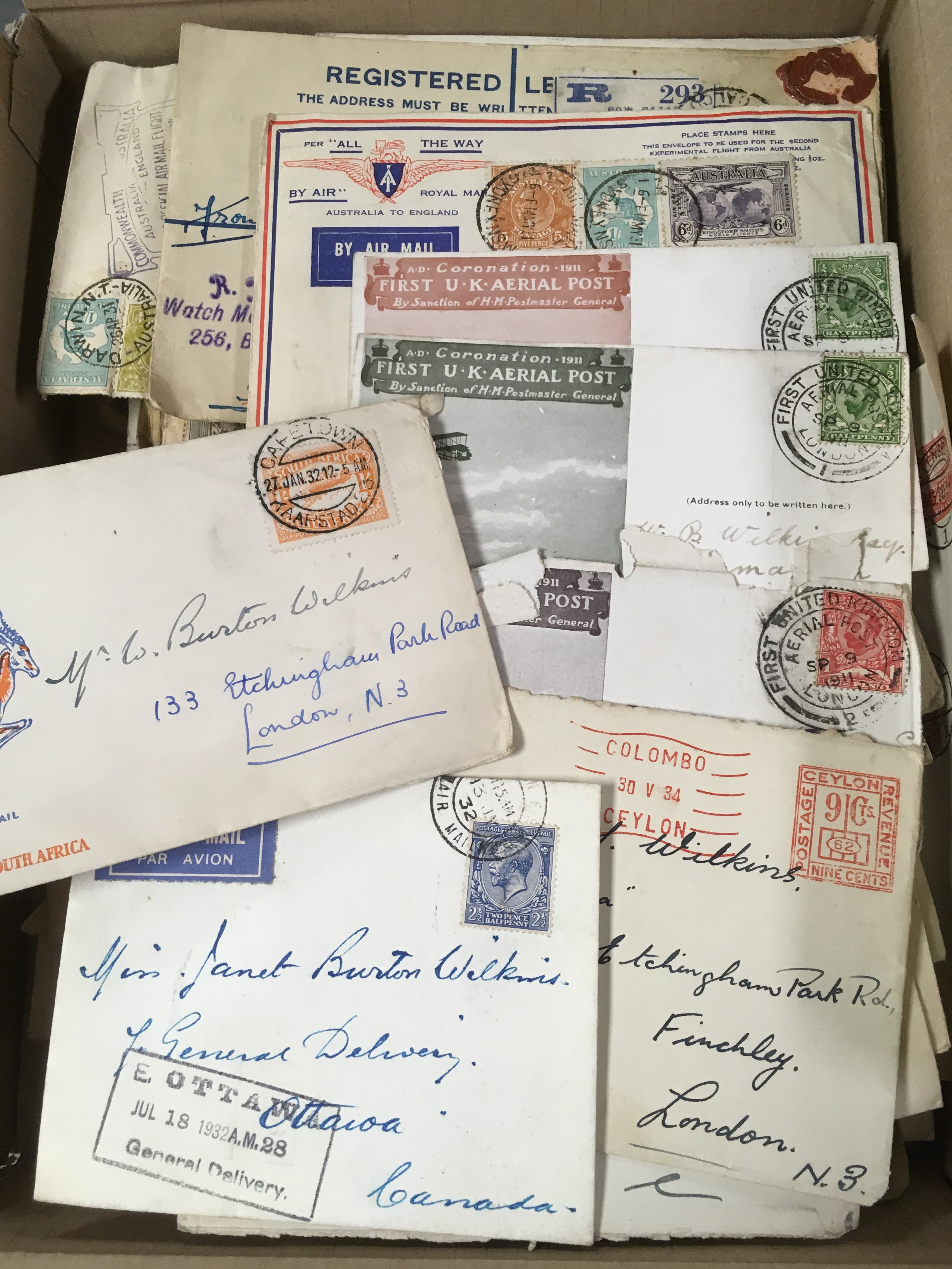 SMALL BOX COVERS AND CARDS WITH IMPERIAL AIRWAYS AND OTHER 1930s AIRMAIL, 1911 LONDON TO WINDSOR FLO