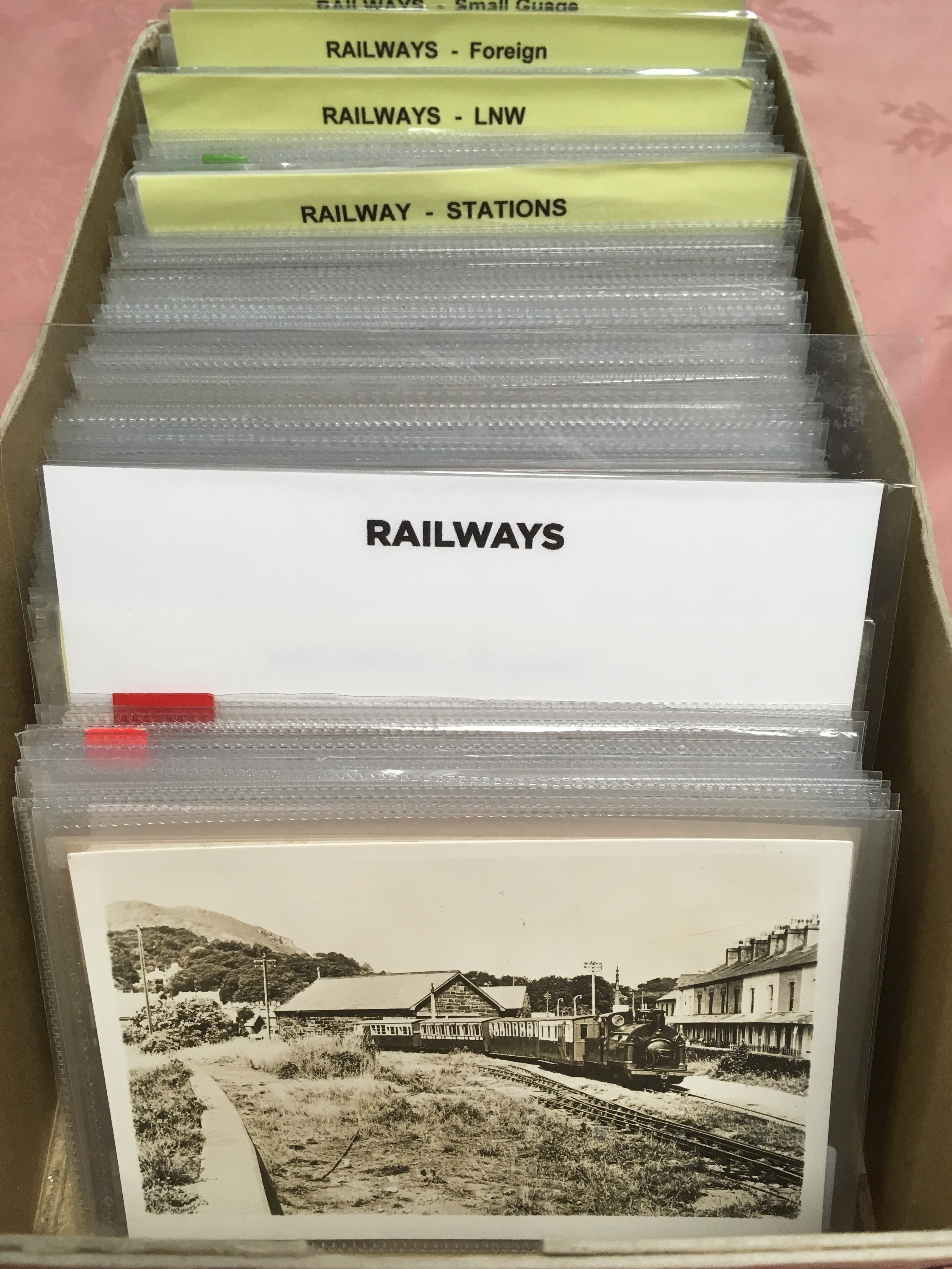 BOX WITH RETIRED DEALER'S POSTCARD STOCK: RAILWAYS, ROLLING STOCK, STATIONS, ACCIDENTS, OFFICIALS, E