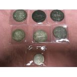 TUB OF GB VICTORIAN SILVER WITH CROWNS (3), DOUBLE FLORIN 1887, 1889, HALFCROWN 1893, ETC. (7)