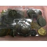 TUB OF TOKENS, MEDALLIONS, MODEL PENNY, OLDER COPPER, ETC. (44)