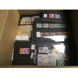 BOX WITH MAINLY FOREIGN ON STOCKCARDS, SOME COVERS, ALSO REVENUES AND CINDERELLAS
