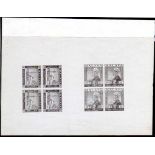 MALAYA: SELANGOR: c1935 SURVEY DEPARTMENT ESSAYS, TWO 50c VALUES IN BLOCKS OF FOUR, GREY ON BUFF UNW