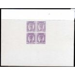 MALAYA: PERAK: c1935 SURVEY DEPARTMENT ESSAY, 50c BLOCK OF FOUR, LILAC GREY ON BUFF UNWATERMARKED PA