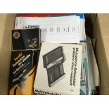 BOX OF ACCESSORIES, MOUNTS, GUILLOTINE (2), MAGNIFIER, ETC.