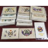 WW1 EMBROIDED SILK POSTCARDS, LONDON SCOTTISH AND BERKSHIRE REGT EMBLEMS ETC. (FAULTS) (37)