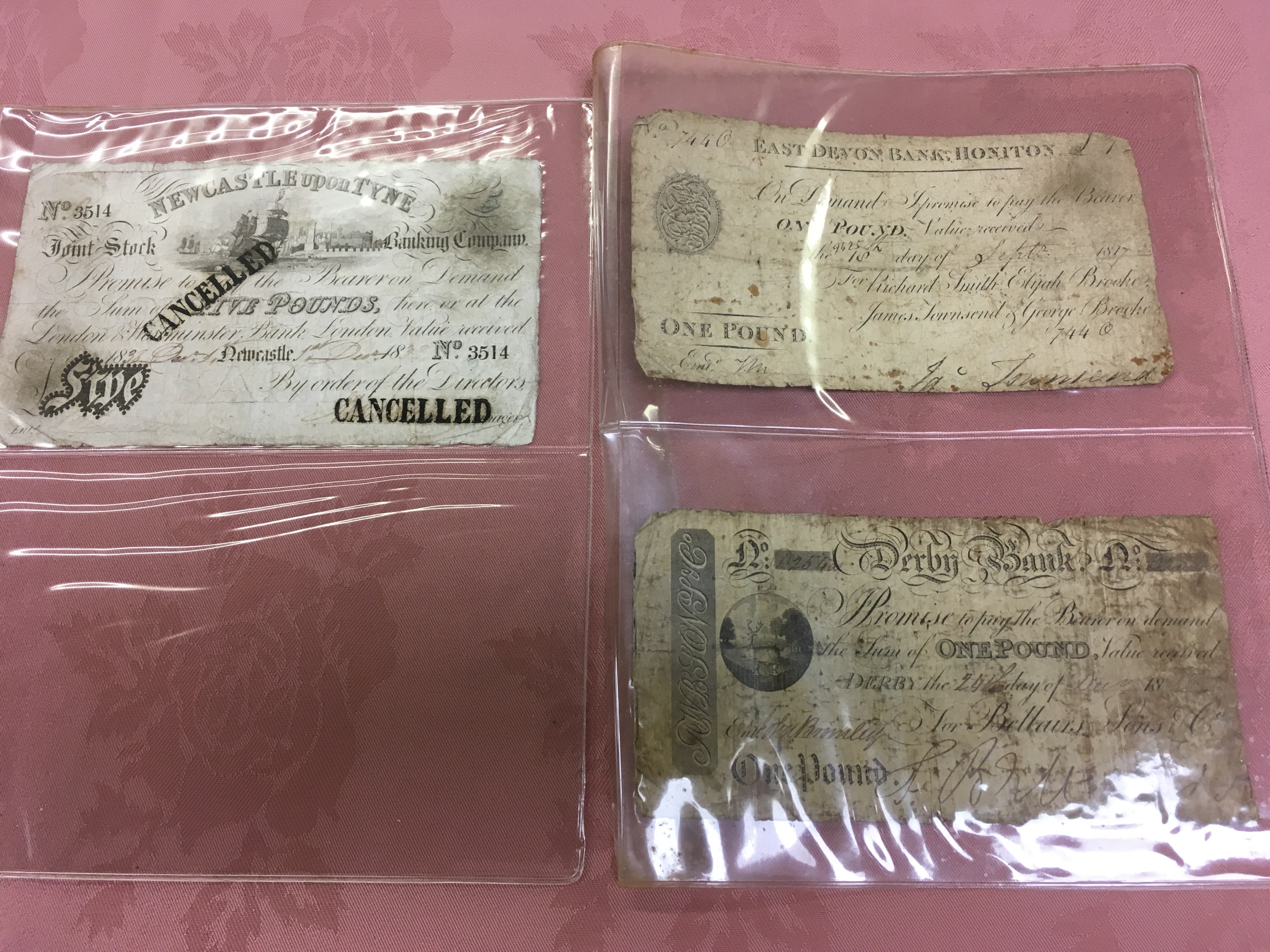 ALBUM WITH ENGLISH PROVINCIAL BANKNOTES (7) TO INCLUDE MILVERTON AND TAUNTON BANK 1812 ONE POUND, ST - Image 2 of 3