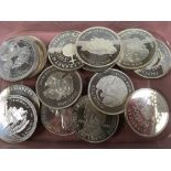 CROWN SIZE SILVER PROOF COINS, ALL LOOSE, SOME MARKED (15)