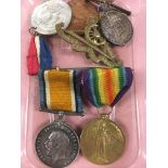 WW1 PAIR TO LIEUT C.W. SWORDER, ALSO COUPLE ROYALTY MEDALLIONS, ETC.