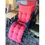 PAIR OF GARDEN RELAXER CHAIRS WITH RED CUSHIONS