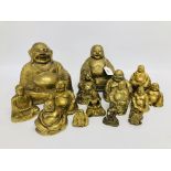 COLLECTION OF 15 BRASS BUDDHA FIGURES INCLUDING SOME BELLS