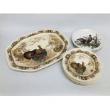 JOHNSON BROS BARNYARD KING MEAT PLATE + 6 MATCHING DINNER PLATES (SMALL SHIP TO PLATE) + 3 JOHNSON