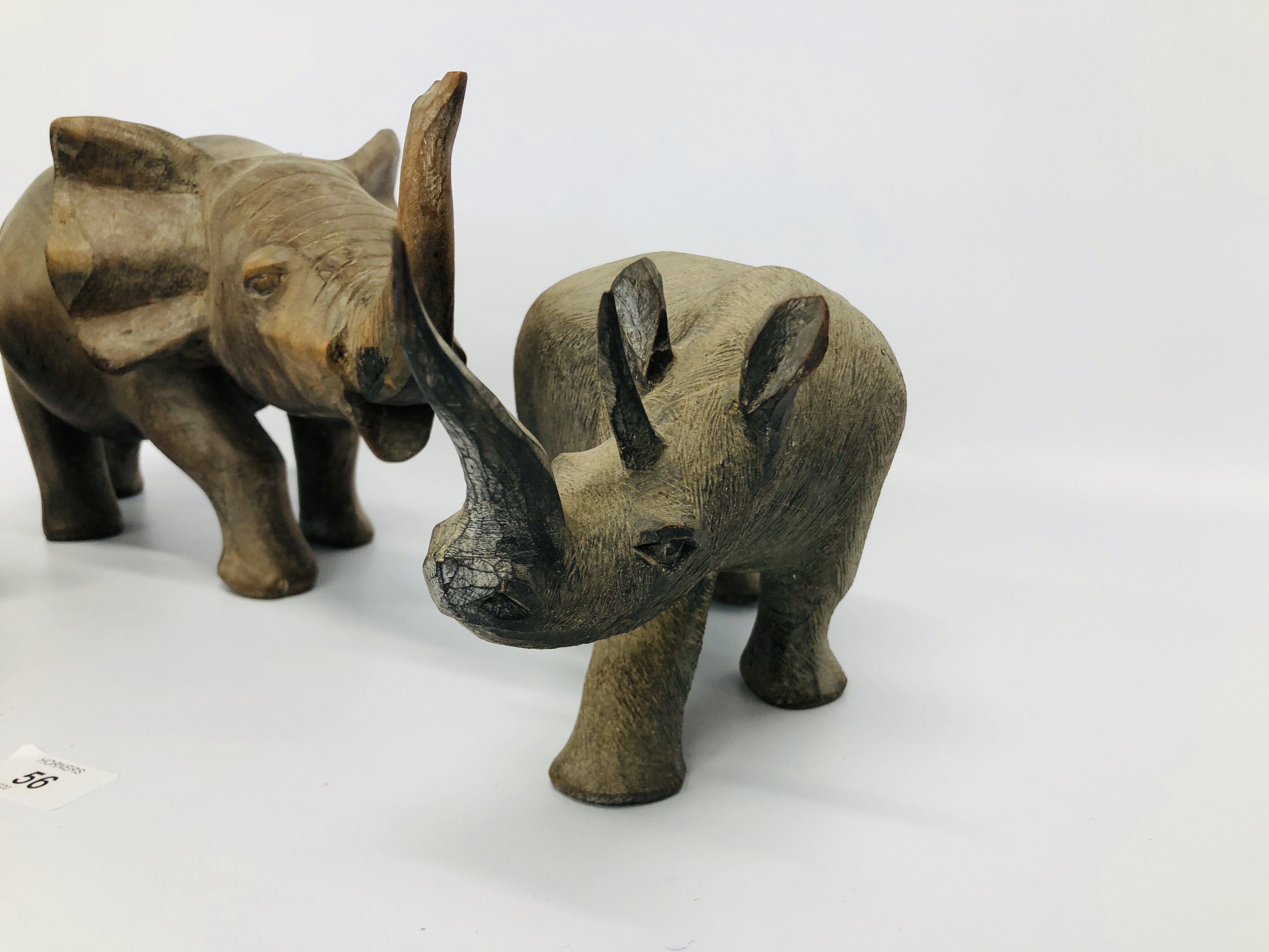 HEAVY HARDWOOD AFRICAN CARVED ELEPHANT & RHINO + PAIR OF RHINOCEROS BOOKENDS - Image 3 of 4
