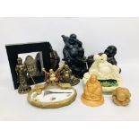 11 BUDDHA & EASTERN DEITY FIGURES INCLUDING HEADS, INCENSE HOLDERS, WOODEN ETC.