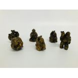 A COLLECTION OF SIX SIGNED NETSUKES TO INCLUDE FISHERMAN, MOUSE, ORIENTAL WITH PIPE, TORTOISE,