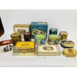 BOX OF MIXED VINTAGE TINS TO INCLUDE BUTLINS,