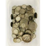 TUB OF GB PRE 1947 SILVER COINS, FACE APPROX £7,