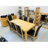 A MODERN DESIGNER LIGHT OAK FINISH DINING SUITE COMPRISING OF DINING TABLE - LENGTH 71 INCH X WIDTH