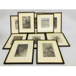 TEN FRAMED ARTHUR RACKHAM PRINTS OF ETCHINGS DEPICTING FAIRY & MYTHICAL FIGURES SCENES