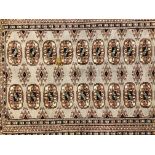 A SUPERFINE MORIGUL BOKHARA AFGHAN CARPET - BLUE/GREEN - APPROX 4FT 11 INCH X 3FT 1 INCH (WITH