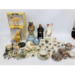 BOX OF MIXED SUNDRY CHINA & ORNAMENTS TO INCLUDE BURLEIGH WARE VASE, CRESTED WARE,