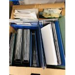 LARGE BOX FIRST DAY COVERS IN FIVE ALBUMS, ALSO FURTHER ALBUMS OF STAMPS,