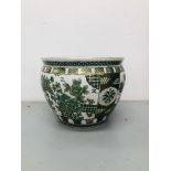 LARGE GREEN ORIENTAL DECORATED JARDINIERE,