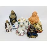 COLLECTION OF 11 VARIOUS BUDDHA FIGURES INCLUDING PORCELAIN & TERRACOTTA ETC.