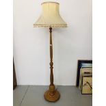 LIGHT OAK LAMP STANDARD AND SHADE - SOLD AS SEEN