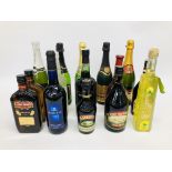 A COLLECTION OF 15 BOTTLES OF VARIOUS ALCOHOLIC BEVERAGES TO INCLUDE BISSINGER CHAMPAGNE,