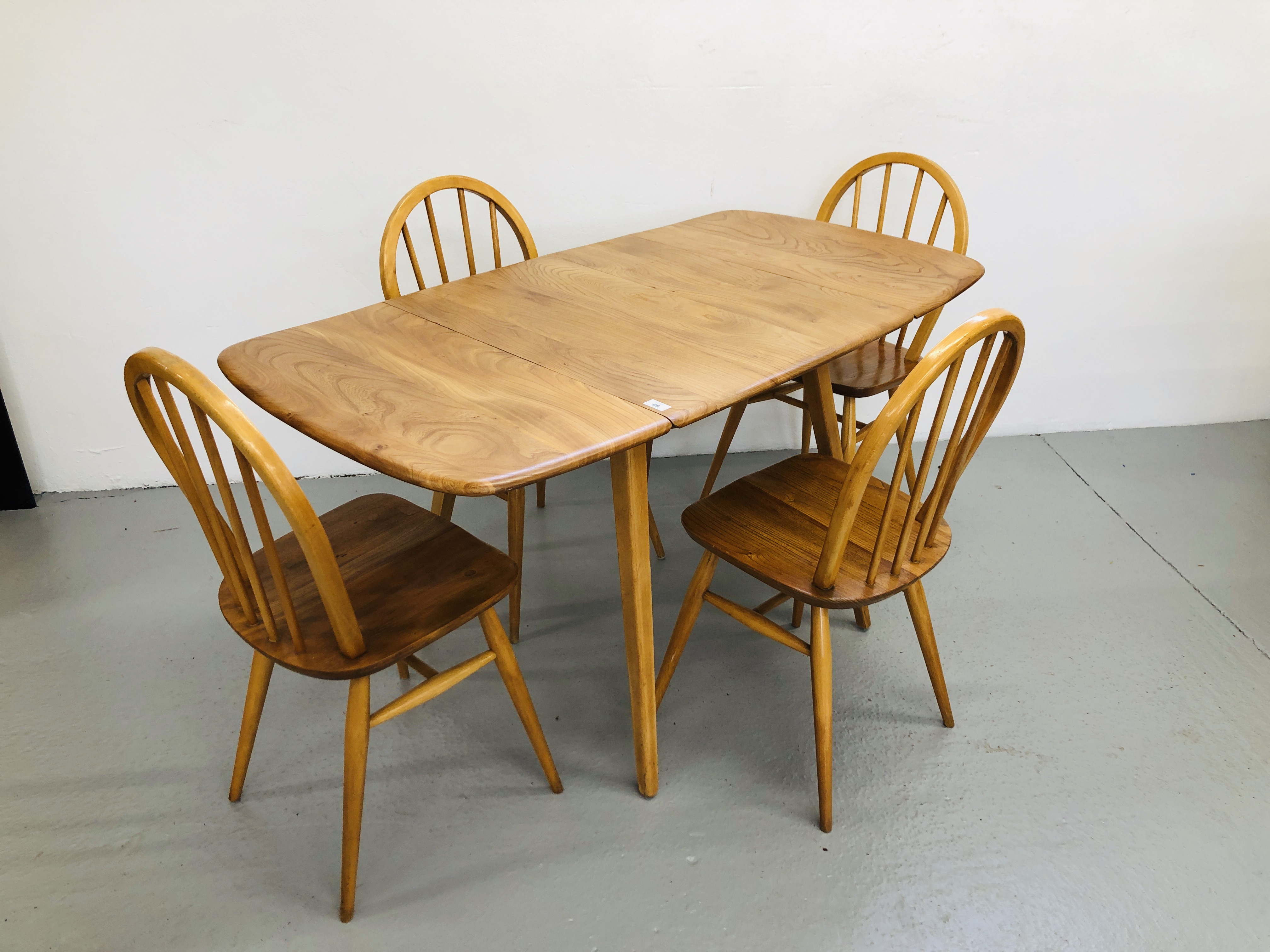ERCOL DROP FLAP DINING TABLE AND FOUR ERCOL DINING CHAIRS - Image 3 of 4