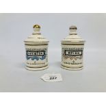 PAIR OF VINTAGE LIDDED CHEMIST JARS "COCAINE" & "OPIUM" MARKED F.